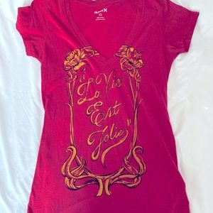Hurley “La Vie Est Jolie” Red T-shirt, Size XS